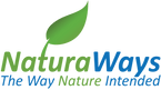 Logo of NaturaWays with a green leaf on a white background