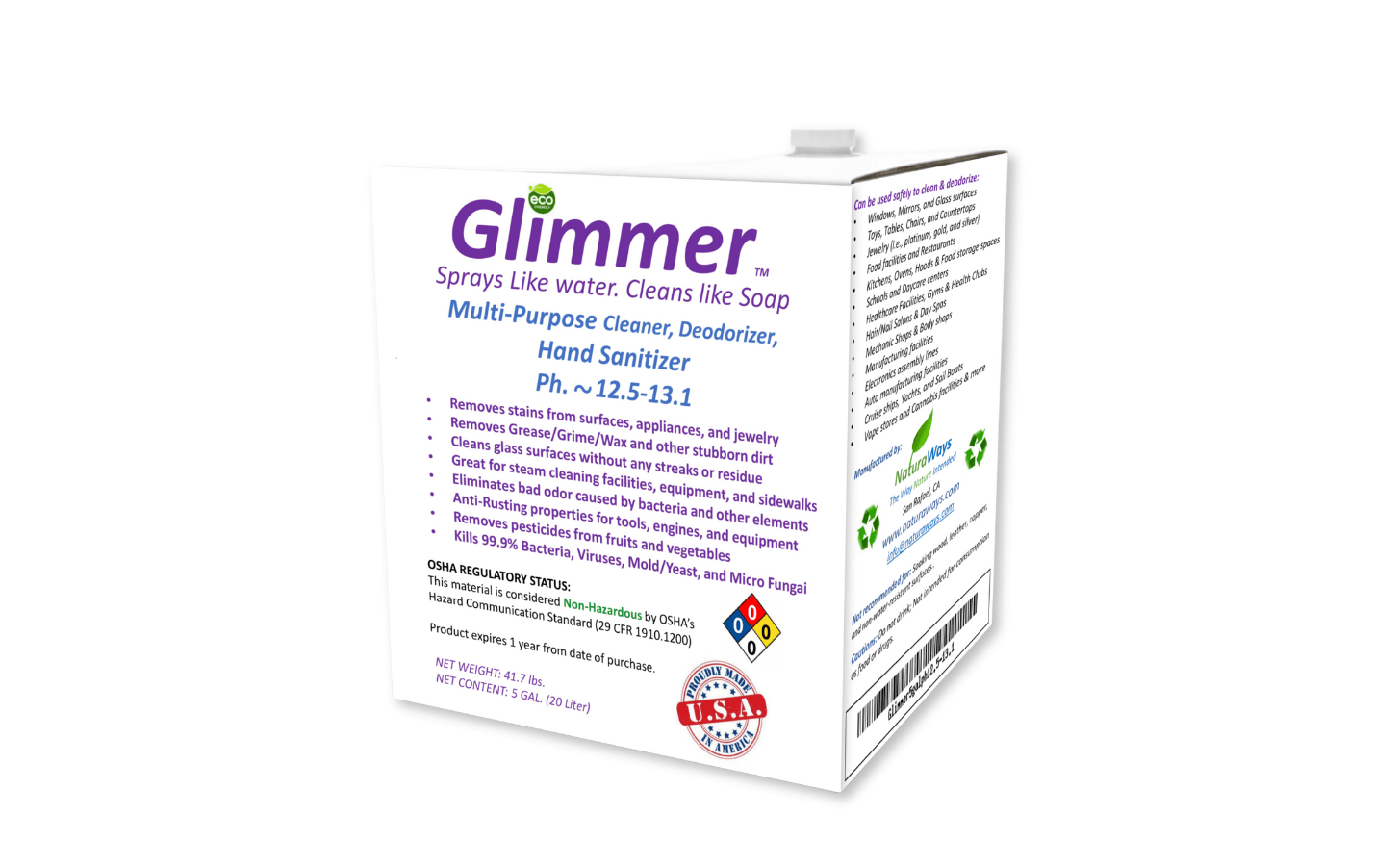 Glimmer natural disinfectant spray kills germs safely for family cleaning and hand protection