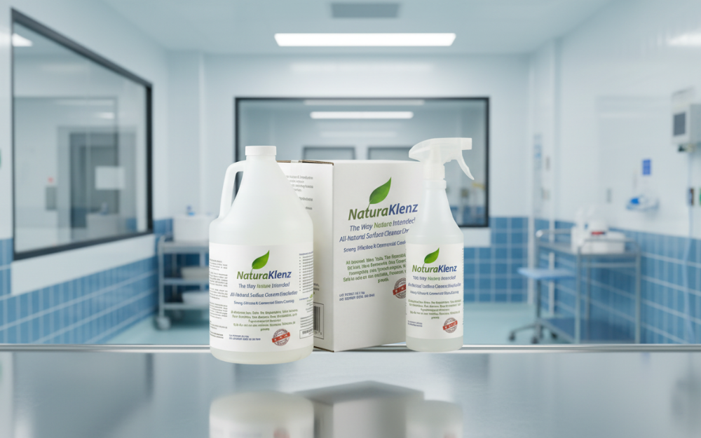 NaturaKlenz medical-grade HOCl natural disinfectant air and surface sanitizer product bottle