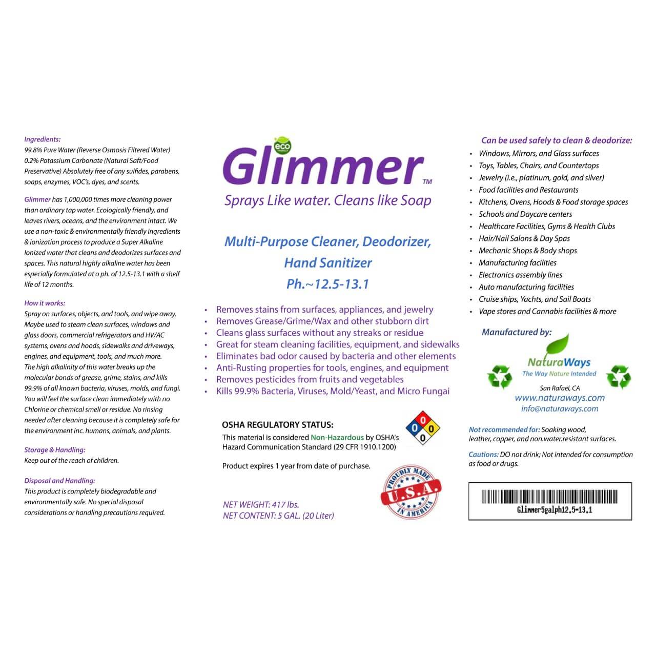 Glimmer all-natural disinfectant spray bottle with hand sanitizer for effective cleaning and disinfecting